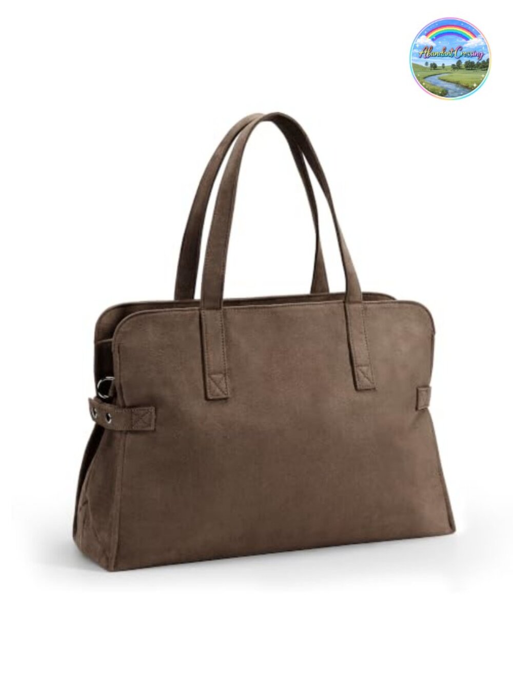 Suede Tote Bag with Zipper Large Work Travel Handbag